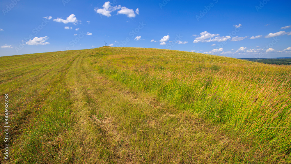 sloping meadow on a hillside on a sunny day