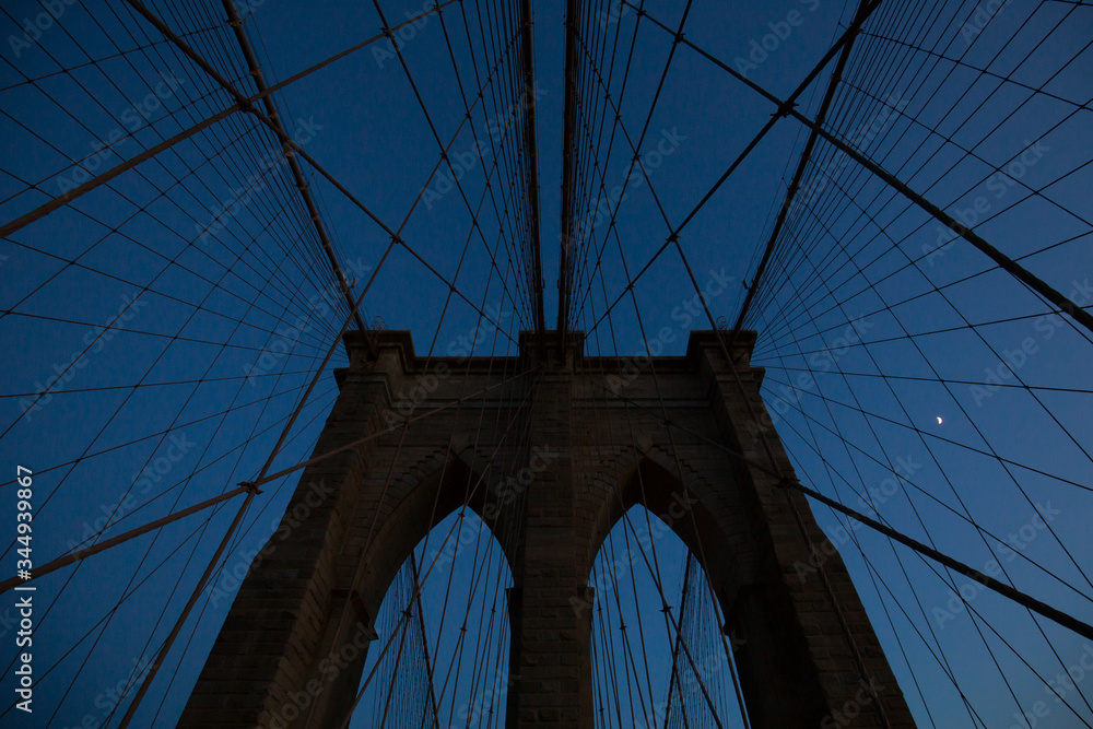 Fototapeta premium New York City - sunset over Manhattan from Brooklyn Bridge.