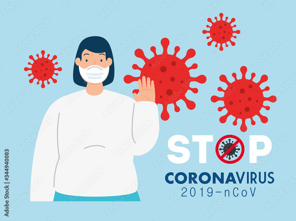 campaign of stop 2019 ncov with woman using face mask vector illustration design campaign of stop 2019 ncov with woman using face mask vector illustration design