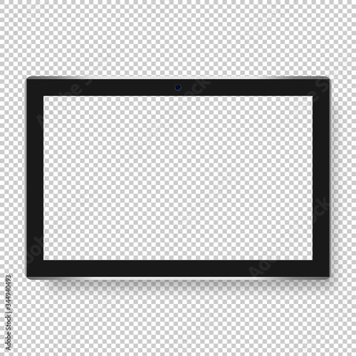 Modern tablet with blank screen. Tablet mockup isolated on transparent background. Realistic vector illustration.