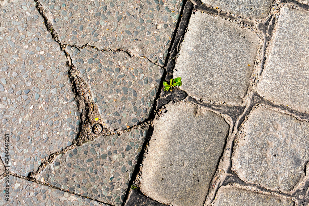 Fototapeta premium Strassenbelag im Detail. Betonkunst. Grafische Darstellung von Strasse, Gehweg, Asphalt und Markierung..