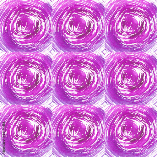 Seamless regular texture with pink watercolor circle brush strokes