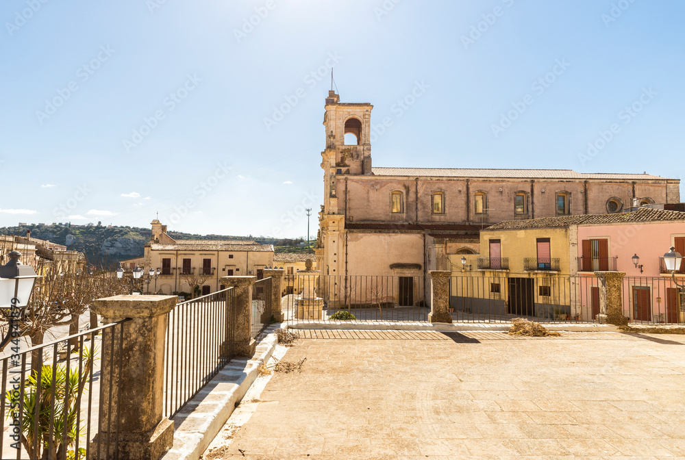 Lateral Sight of St. Sebastiano Church in Ferla, Province of Syracuse, Italy.