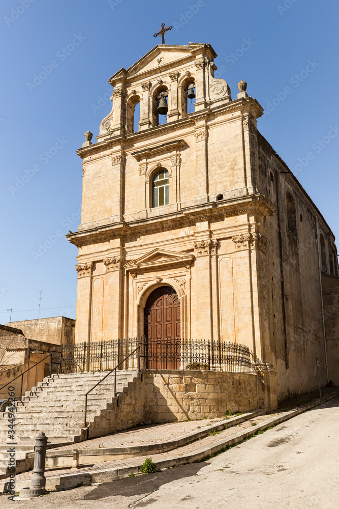 Facade of Santa Sofia Church in Ferla, Province of Syracuse, Italy.