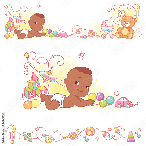 Baby and toys borders. decorative elements frame.