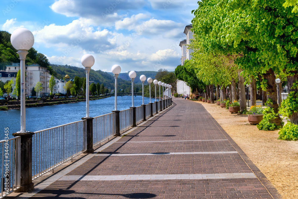Promenade of Bad Ems at River Lahn in Rhineland-Palatinate,Germany