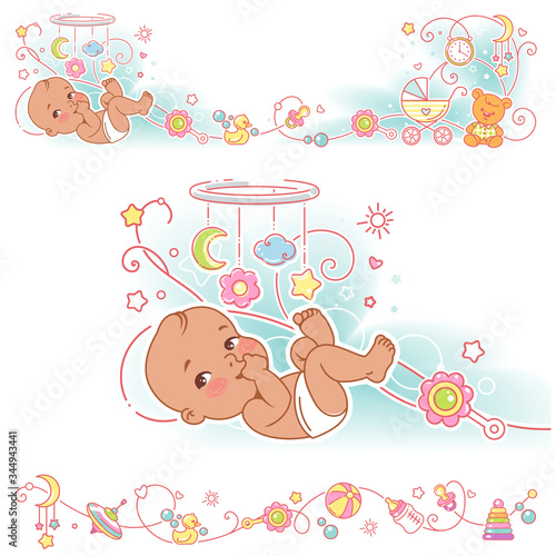 Baby and toys borders. decorative elements frame.