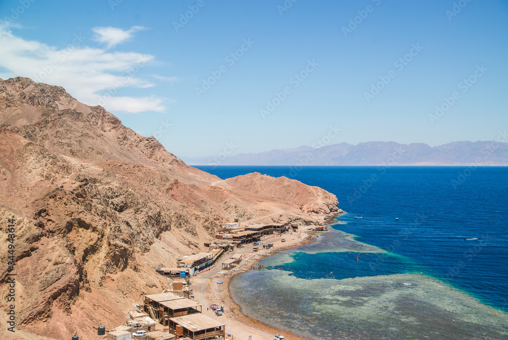 blue water and mountains along the red sea