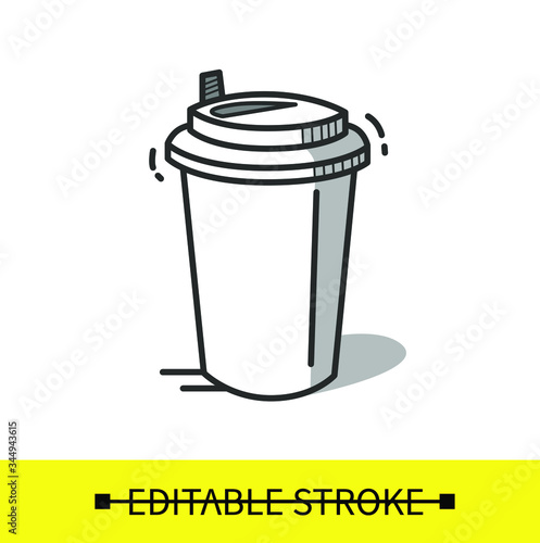 Coffee or tea cup line icon.Disposable paper cup with lid.Take away.Fast Food Packaging.Isolated vector illustration.Editable stroke
