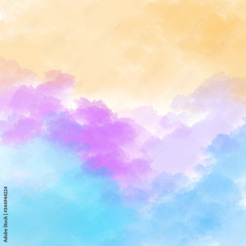 clouds and sun, different backgrounds with realistic pink-blue sky and cumulus clouds. The image can be used to design a banner, flyer and postcard.