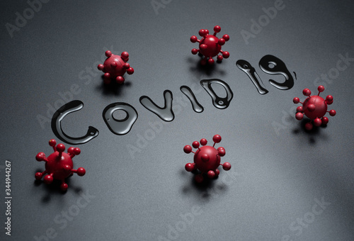 Coronavirus outbreak in 2019,water drops are literally "COVID 19" and Flu COVID-19 virus cell,