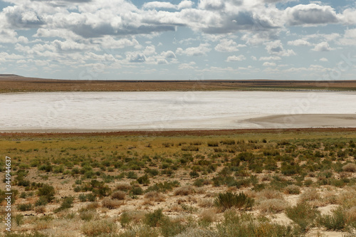 dry salty lake in the steppe of Kazakhstan.