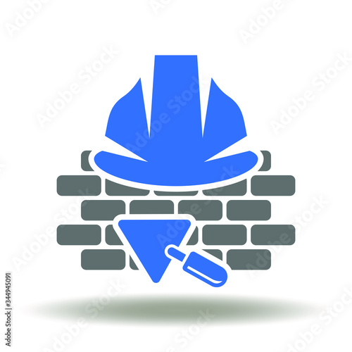 Brick Wall Trowel Hard Safety Hat Icon Vector. Construction Logo. Worker Safety Health Industry Sign. Bricklaying Build Work Symbol.