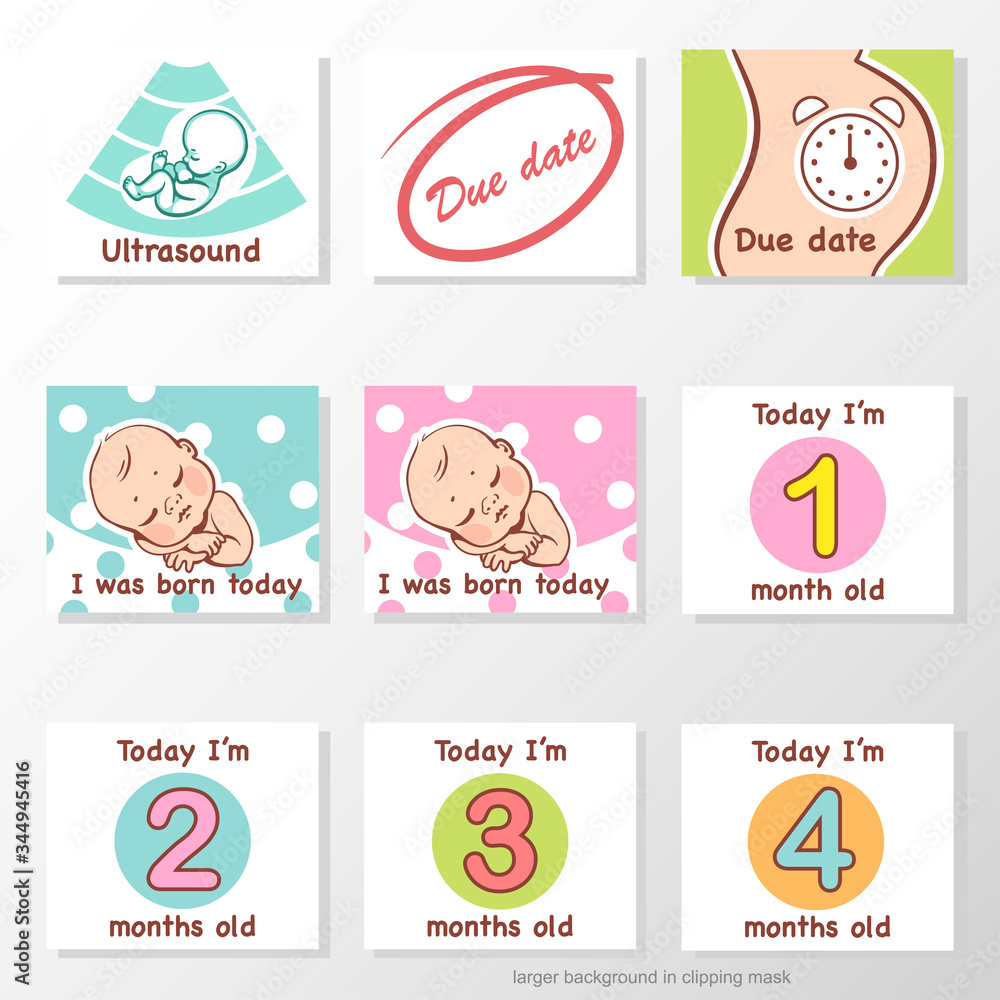 Set of stickers with baby milestones of first year