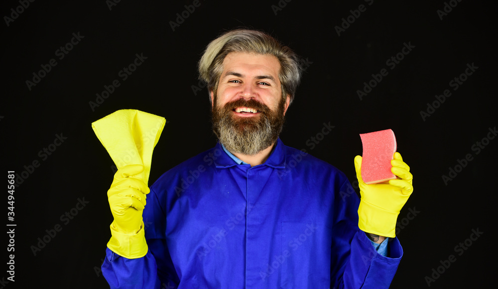 A lot of work. Housekeeping concept. Duty and cleaner. male using sponge. Take care hygiene. bearded man in yellow rubber gloves wiping dust using duster. cleaning at home A lot of work. Housekeeping concept. Duty and cleaner. male using sponge. Take care hygiene. bearded man in yellow rubber gloves wiping dust using duster. cleaning at home