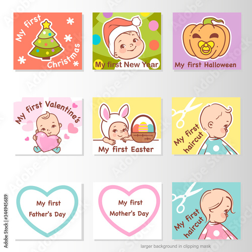 Set of stickers with baby milestones of first year