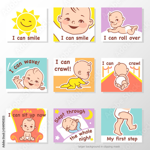 Set of stickers with baby milestones of first year