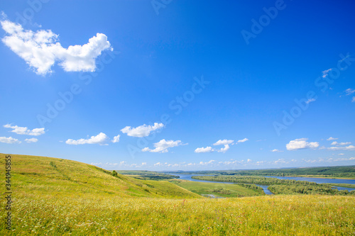 hills overgrown with grass and trees on the banks of the Vyatka River