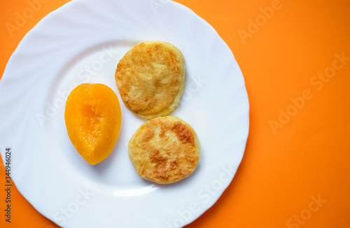 bright colors and cheese pancakes for breakfast photo