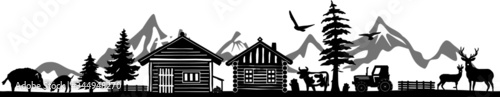 Hut Landscape Village Mountain Skyline Vector
