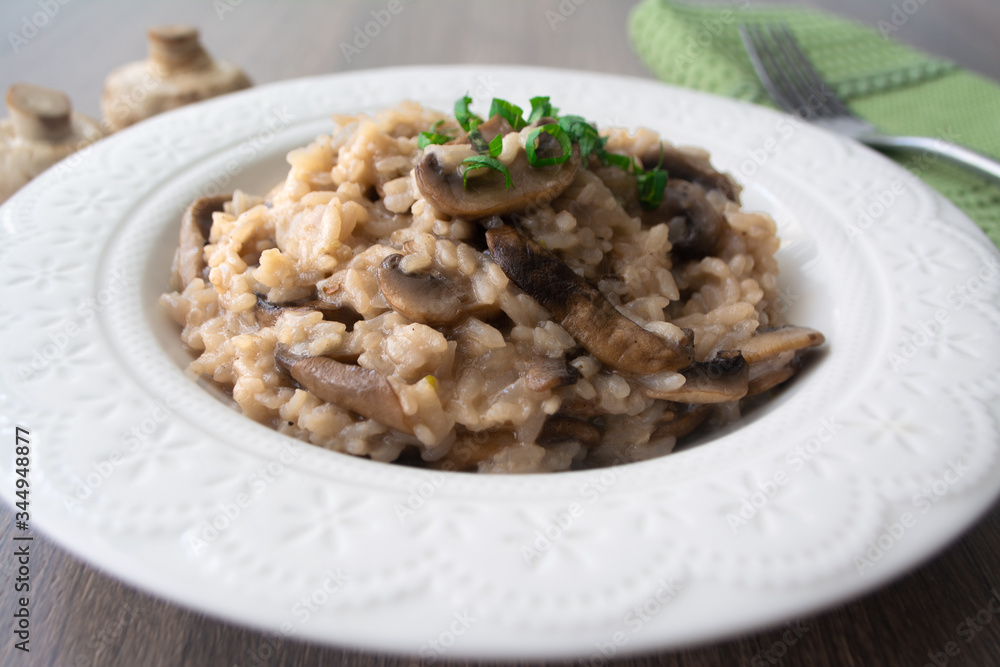 Classic Italian vegan mushroom risotto made with arborio rice