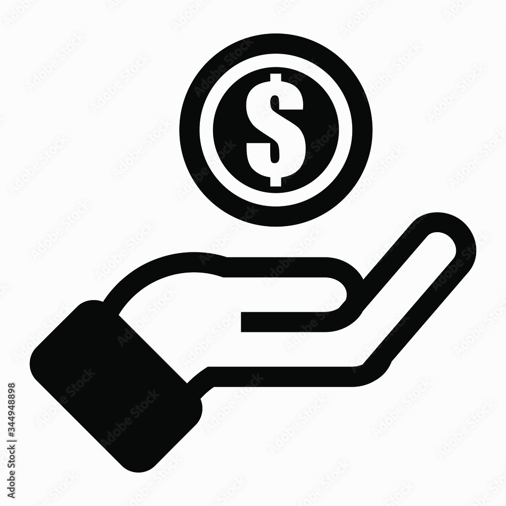 Icon hand with a dollar. Illustration of making profit and income. Commercial line vector icon for websites and mobile minimalistic flat design. Icon hand with a dollar. Illustration of making profit and income. Commercial line vector icon for websites and mobile minimalistic flat design.