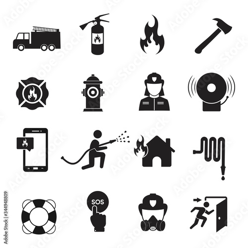 Firefighter icon set, Fire department sign or symbol, vector Illustration