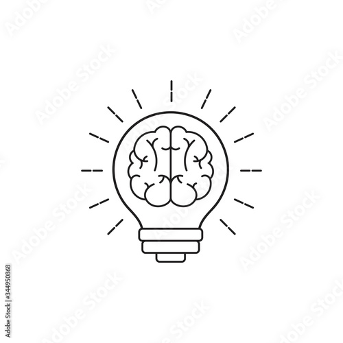 Brain inside light bulb icon, idea and inspiration symbol isolated on white background, vector illustration