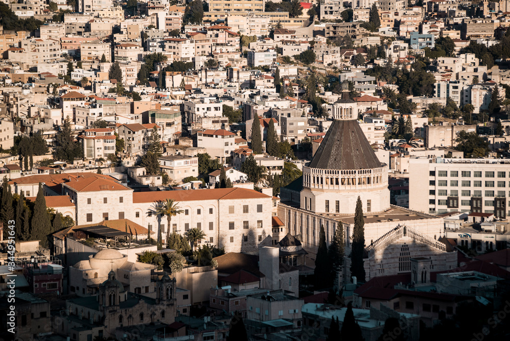 modern church amidst a view of nazareth israel