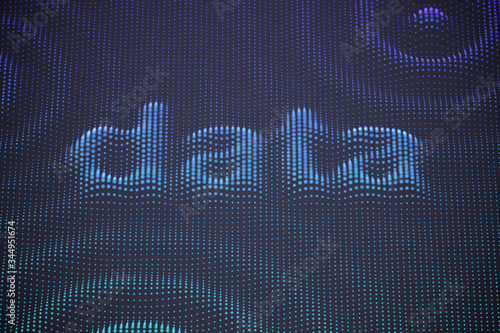 3D word Data with sound waves on pixelated digital surface. Concept of data science or digital data stream. Information technology or digital sound dotted abstract background. Vector illustration