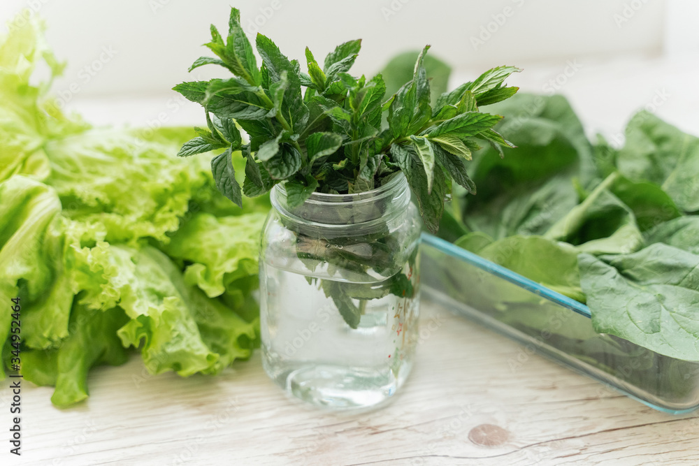 mint in a transparent glass. mint in a transparent glass.