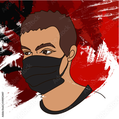 Man wearing face mask to protection Coronavirus disease. Corona Virus 2020 COVID-19. Young male character. Vector illustration in flat and Comic style. No Infection and Stop syndrome Coronavirus.Wuhan