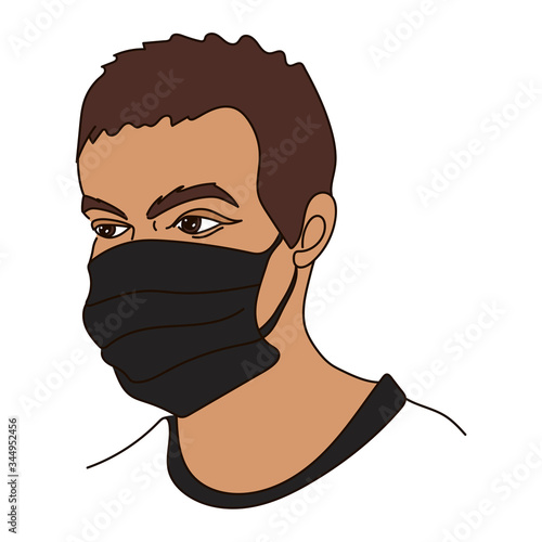 Man wearing face mask to protection Coronavirus disease. Corona Virus 2020 COVID-19. Young male character. Vector illustration in flat and Comic style. No Infection and Stop syndrome Coronavirus.Wuhan