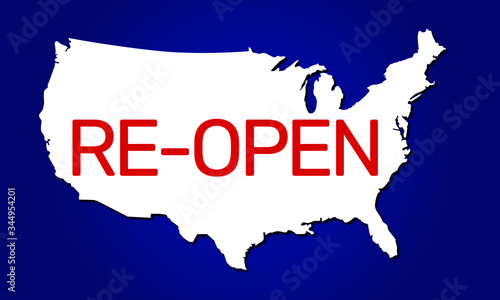 United states Reopening the economy after quarantining the country for prevention of Covid-19 pandemic outbreak. Illustration vector of USA map Re-opening text.