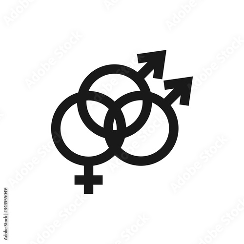 Linked two "male" and "female" signs as a symbol of bisexuality. Vector stock black icon isolated on a white background.