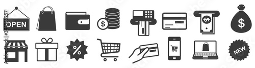 Online shopping icons set, payment symbol vector illustration, Market store business concept.