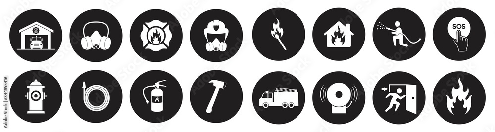 Firefighter icon set, Fire department sign or symbol, vector Illustration Firefighter icon set, Fire department sign or symbol, vector Illustration
