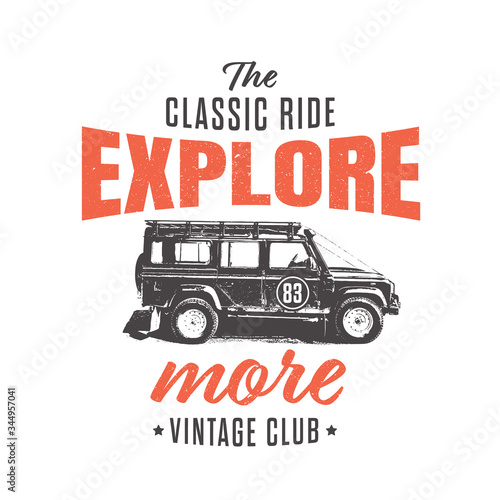Vintage T-Shirt Logo Car Adventure Template. Vector illustration.