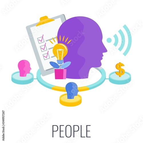 People infographics pictogram. Seven 7 PS marketing mix