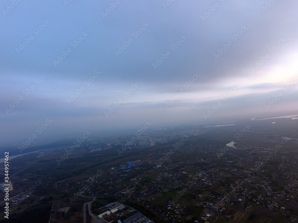 Aerial view of the saburb landscape (drone image). Near Kiev. Sunset time. Aerial view of the saburb landscape (drone image). Near Kiev. Sunset time.