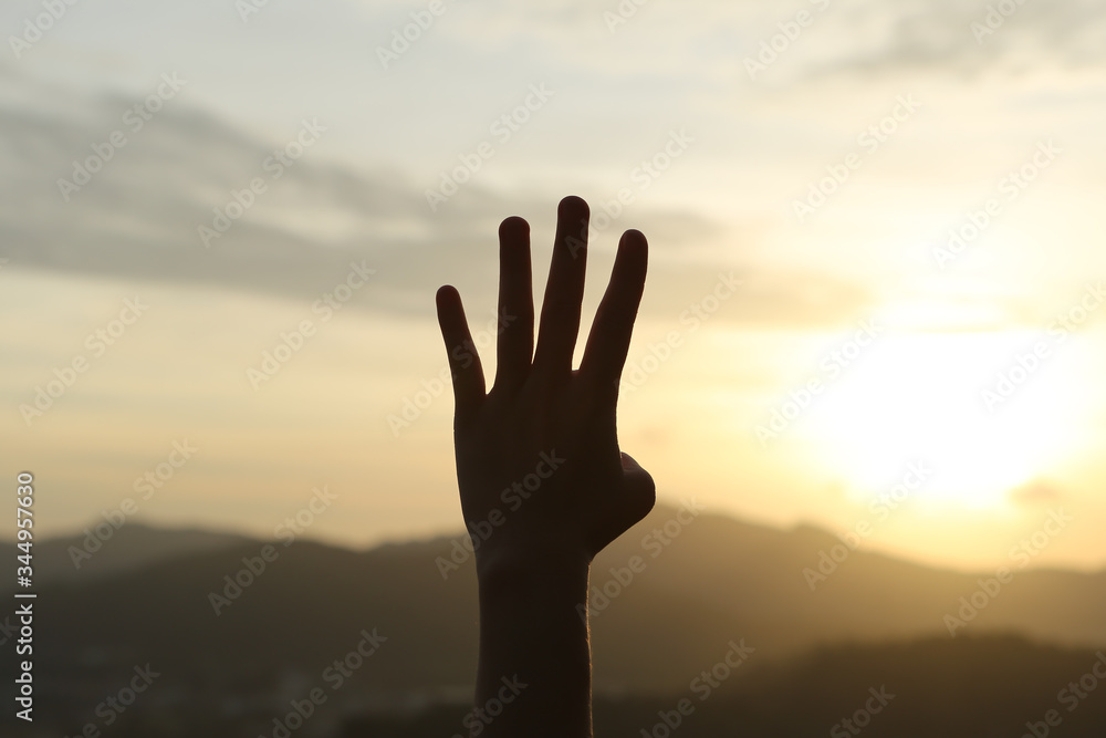Four fingers hand language with scenery backgrounds
