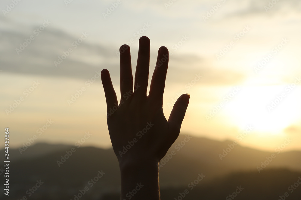 Five fingers hand language with scenery backgrounds