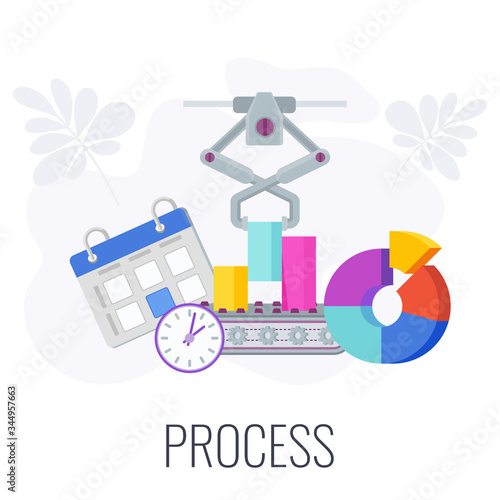 Process infographics flat vector pictogram. 7 PS marketing mix.