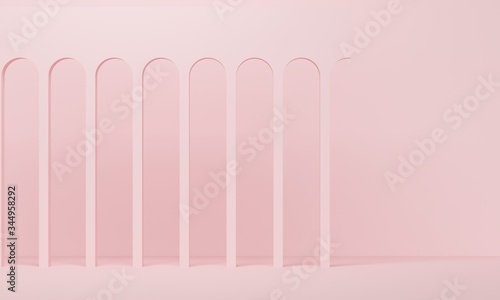 Pink arches in the wall. 3d rendering