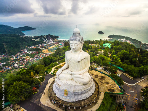 Golden Big  buddha statue Aerial view Phuket Thailand