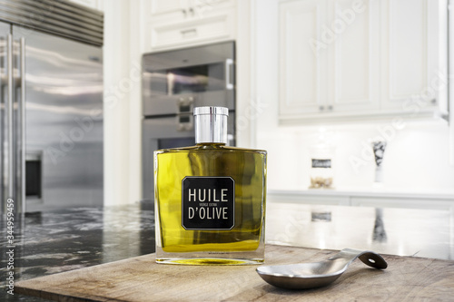 Olive oil on kitchen counter