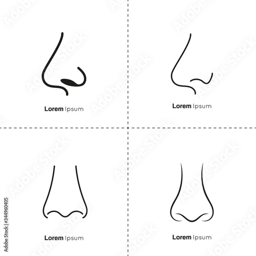 Icon set of human nose with nostrils. Smelling organ vector isolated on white background.