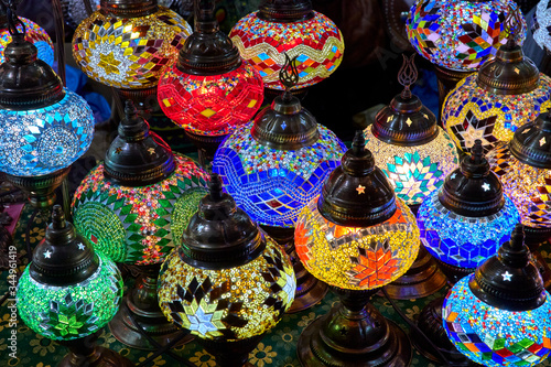 Horned lamps with bright colors put up for sale in the market.