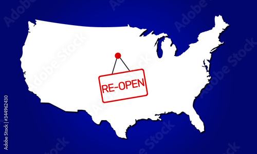 United states Reopening the economy after quarantining the country for prevention of Covid-19 pandemic outbreak. Illustration vector of USA map Re-opening text.