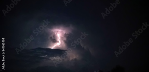 Thunder strom behind the dark clouds